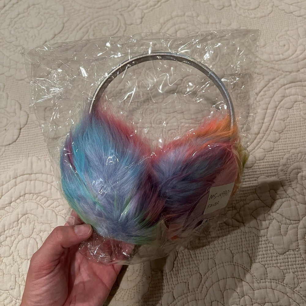 Rainbow Fuzzy Earmuffs